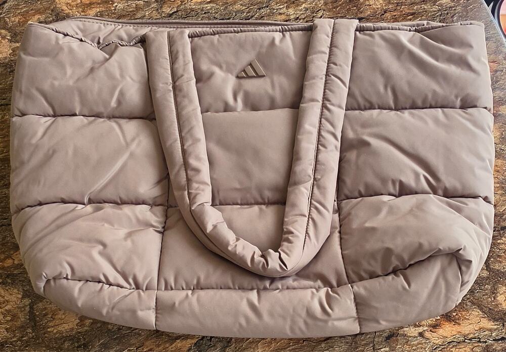 adidas Quilted All Me 3 Tote Bag Beige Taupe Puffer Large 20"